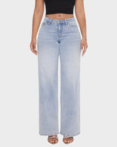 Mid-Low Rise Stretch Baggy Wide-Leg Jeans