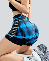 Hollow Out Tie Dye Tummy Control Shaping Biker Shorts for Women