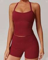 Solid Backless Cami Top & High Waist Shorts Tracksuit Set Sportswear for Indoor Outdoor Wear
