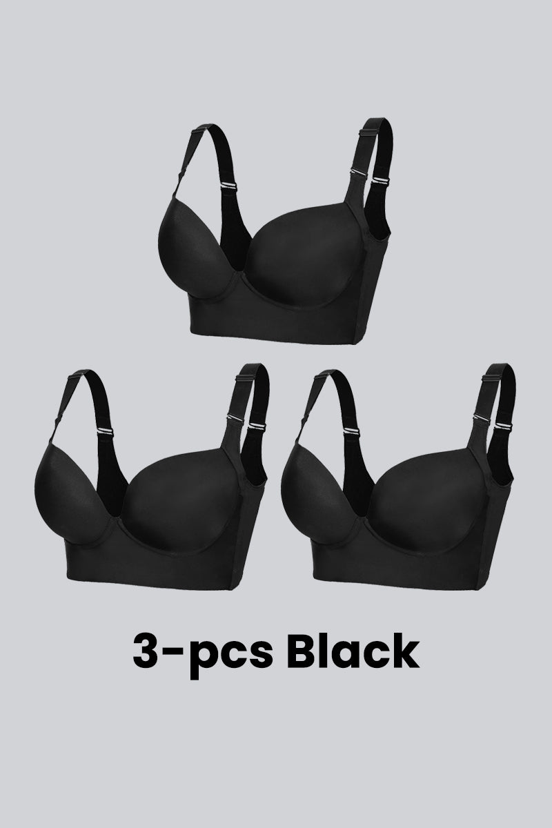 Back Smoothing Push-Up Bra for Women 3 pcs Black