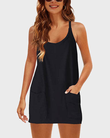 Woobilly Casual Sleeveless Mini Dress With Built-In Shorts