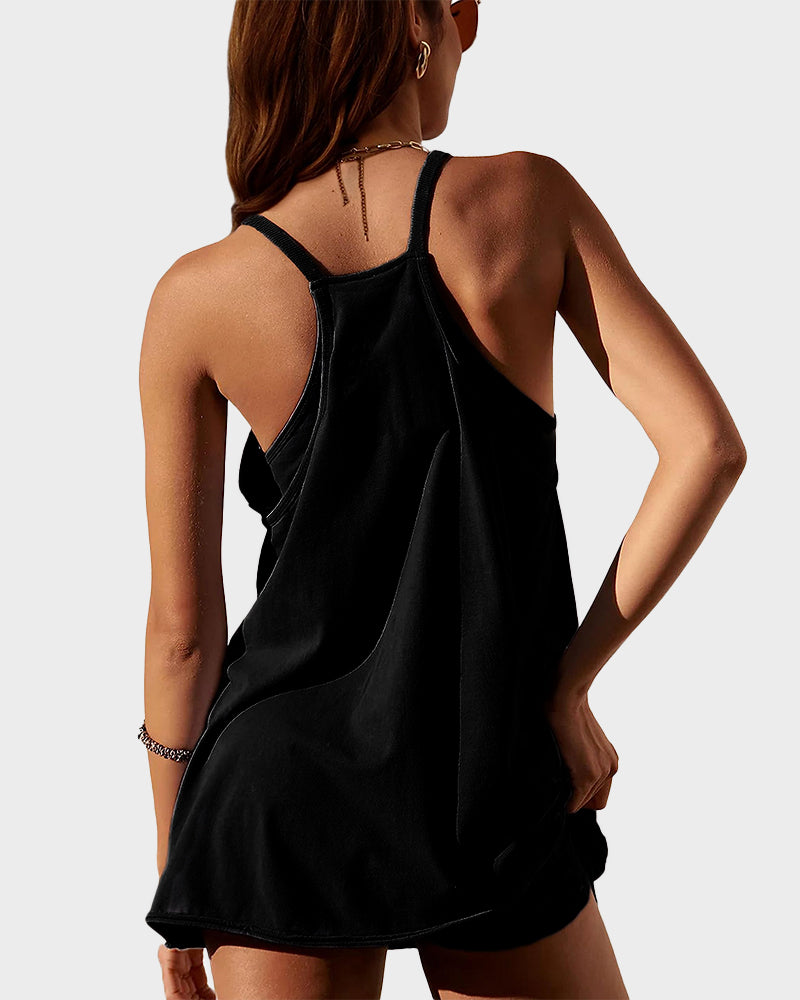 Casual Sleeveless Mini Dress With Built-In Shorts