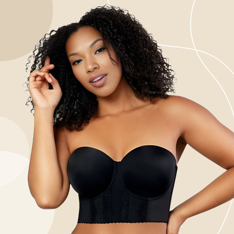 Woobilly®STRAPLESS LONG LINE BUSTIER BRA-BLACK