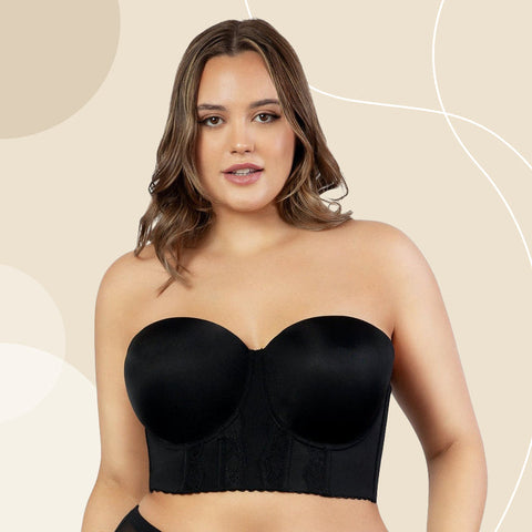 Woobilly®STRAPLESS LONG LINE BUSTIER BRA-BLACK