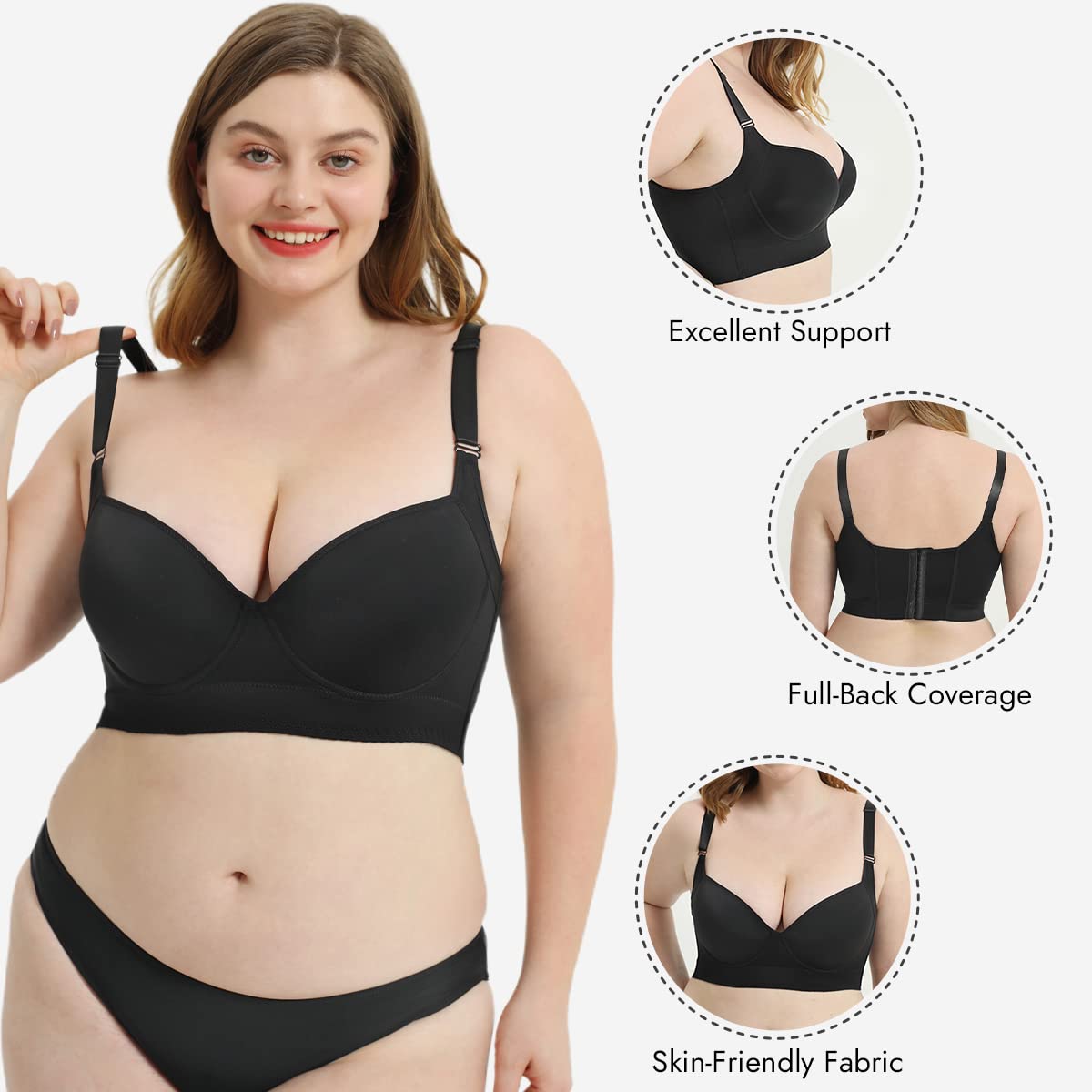 Woobilly Deep Cup Bra Hide Back Fat With Shapewear Incorporated