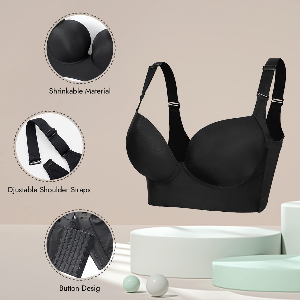 OWTERY Woobillybra - Woobilly Deep Cup Bra Hide Back Fat, Nakans Back  Smoothing Push Up Bra, Beige, 34A : : Clothing, Shoes & Accessories