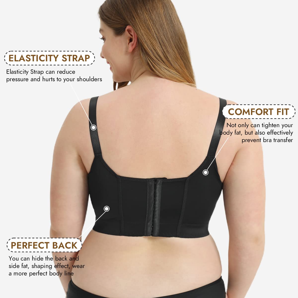 Woobilly Deep Cup Bra, Full-Back Coverage Bra Hides Back Fat