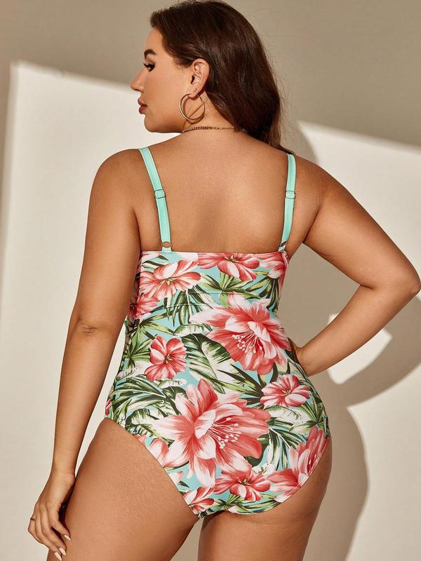 Woobilly® Plus Size Tropical Print Swimsuit One Piece  Boho Bathing Suit