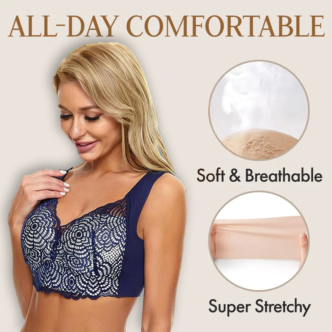 Air Ultimate Lift Stretch Seamless Lace Push Up Bra-Black+Navy（Buy 1 G -  Woobilly