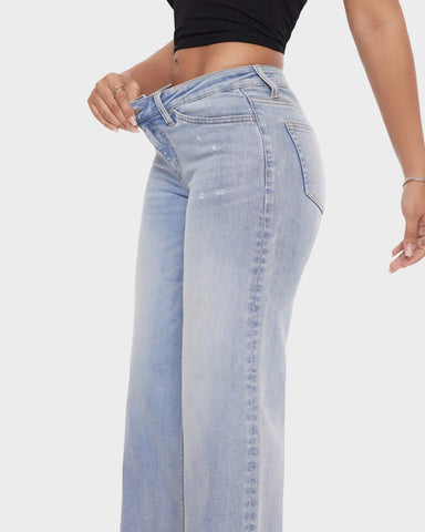 Mid-Low Rise Stretch Baggy Wide-Leg Jeans