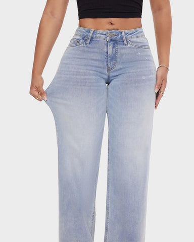 Mid-Low Rise Stretch Baggy Wide-Leg Jeans