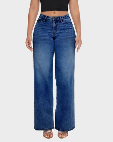 Mid-Low Rise Stretch Baggy Wide-Leg Jeans