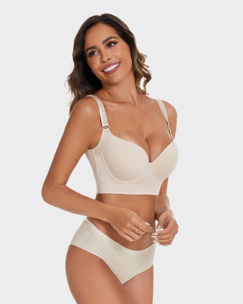 Woobilly Full-Coverage Smooth Back Bra for Women-2Pcs Beige