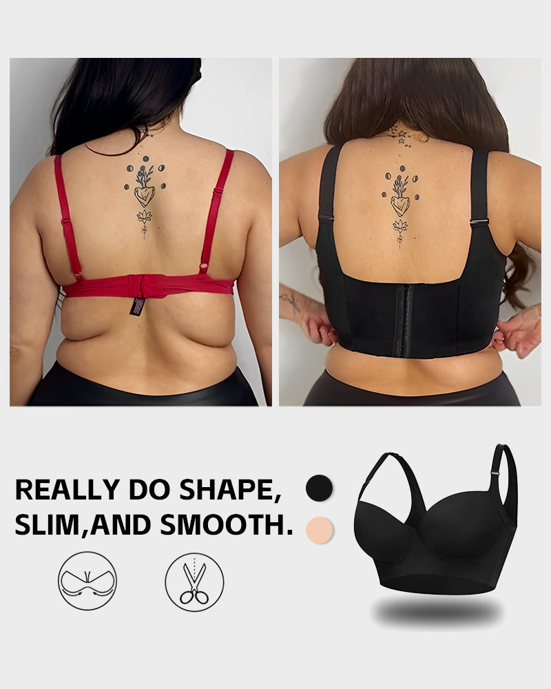 Woobilly Full-Coverage Smooth Back Bra for Women-2Pcs Black+Beige