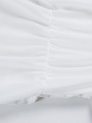 Elegant Valentine'S Day White Ruched Fishbone Detail Bandana Hem Lace Up Back Overbust Corset Shapewear Crop Tube Top