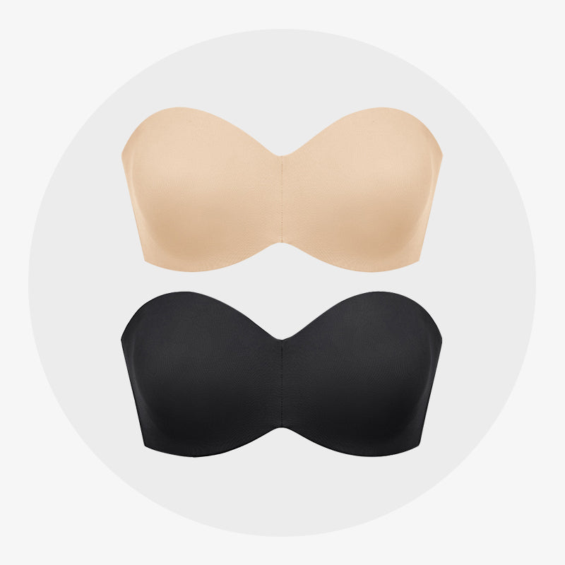 Full Support Non-Slip Convertible Bandeau Bra-2PCS(Black+Nude) - Woobilly