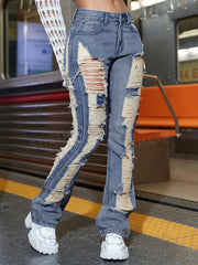 Street Slant Pocket Ripped Flare Leg Jeans