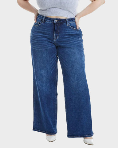 Mid-Low Rise Stretch Baggy Wide-Leg Jeans
