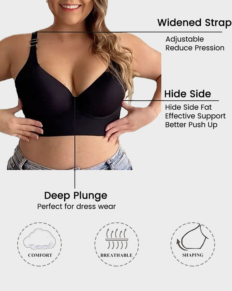 Woobilly Full-Coverage Smooth Back Bra for Women-2Pcs Black+Beige