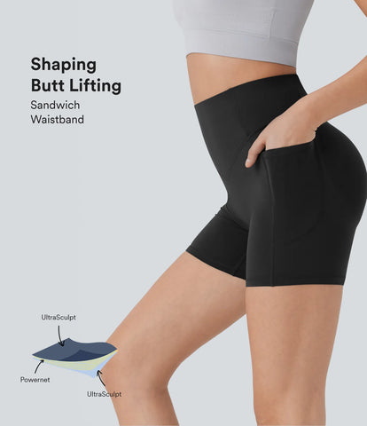 High Waisted Butt Lifting Tummy Control Side Pocket Shaping Training Shorts