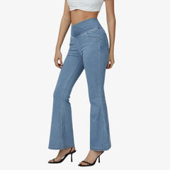 High Waisted Crossover Casual Super Flare Jeans