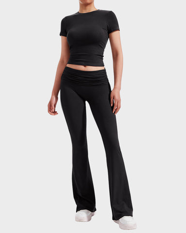 Women's 2-Piece Lounge Set: Tops & Flare Pants