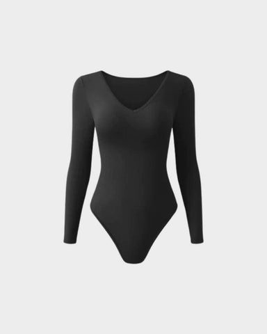 Sexy Ribbed V Neck Long Sleeve Bodysuits