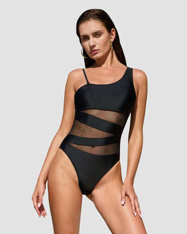 One Shoulder Slimming One Piece Swimsuit