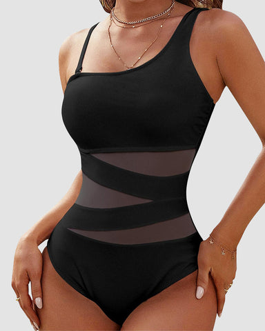 One Shoulder Slimming One Piece Swimsuit