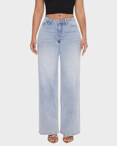 Mid-Low Rise Stretch Baggy Wide-Leg Jeans