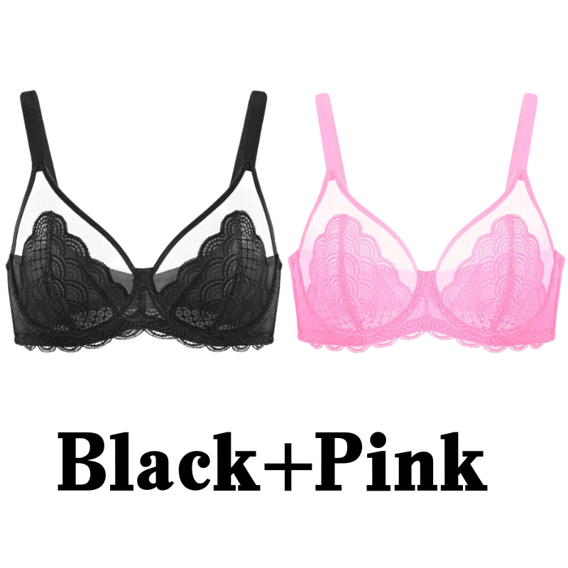 Woobilly®Full Coverage Lace Minimizer Bra - Mermaid Black+Pink (2 PACK）
