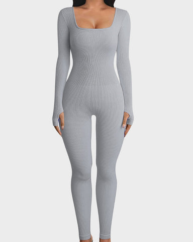 Long Sleeve Square Neck Full Body Shaper Jumpsuit