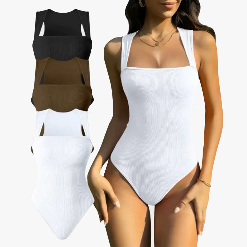 Woobilly®Ribbed Strappy Square Neck Bodysuits