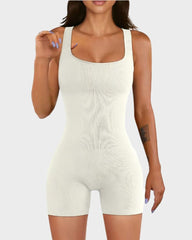 Yoga Rompers Workout Ribbed Square Neck Sleeveless Sport Romper