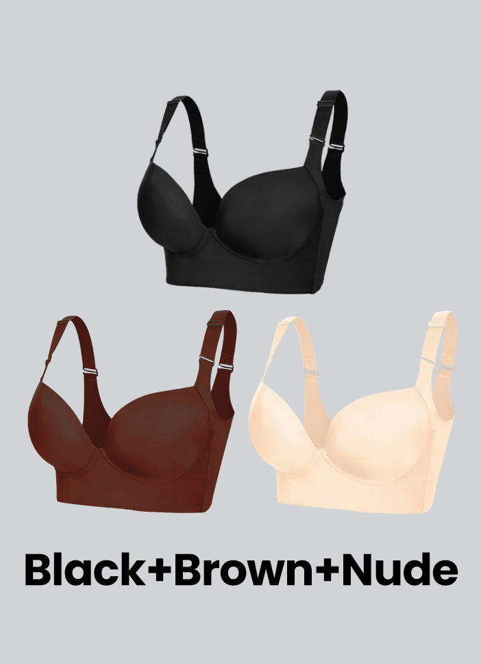 Back Smoothing Push-Up Bra For Women 3 Pcs Black+Brown+Beige