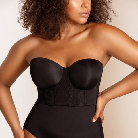 Woobilly®STRAPLESS LONG LINE BUSTIER BRA-BLACK