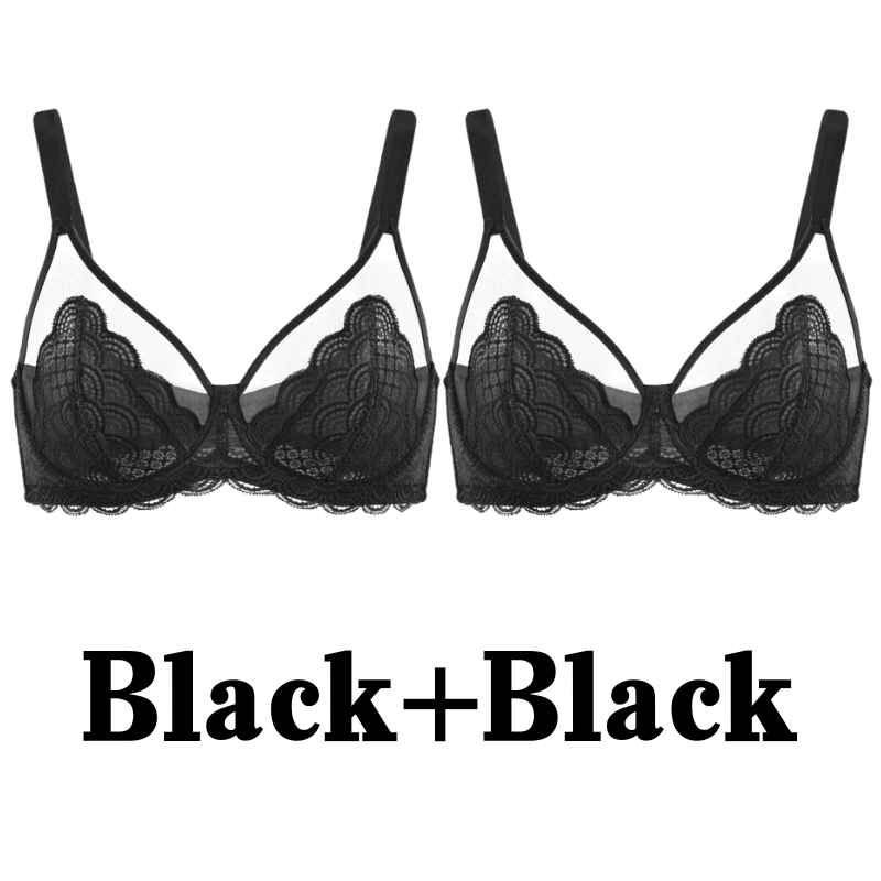 Woobilly®Full Coverage Lace Minimizer Bra - Mermaid Black+Pink (2 PACK）