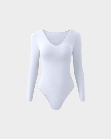 Sexy Ribbed V Neck Long Sleeve Bodysuits