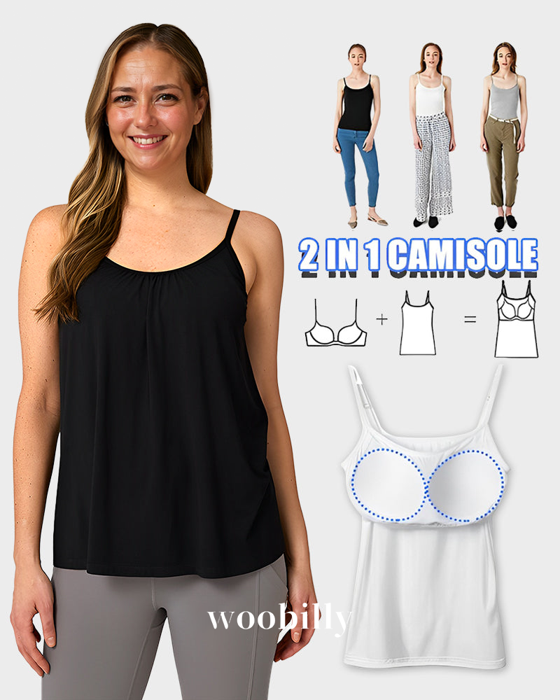 loose fitting tank top with built in bra  Womens Loose Camisole Top with Built  in Padded Bra Flowy Pleated Tank Cami Top