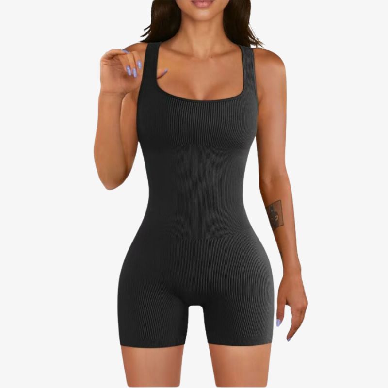 Yoga Rompers Workout Ribbed Square Neck Sleeveless Sport Romper