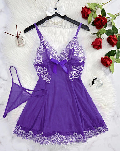 Sexy Sheer Lace Nightgown with G-String