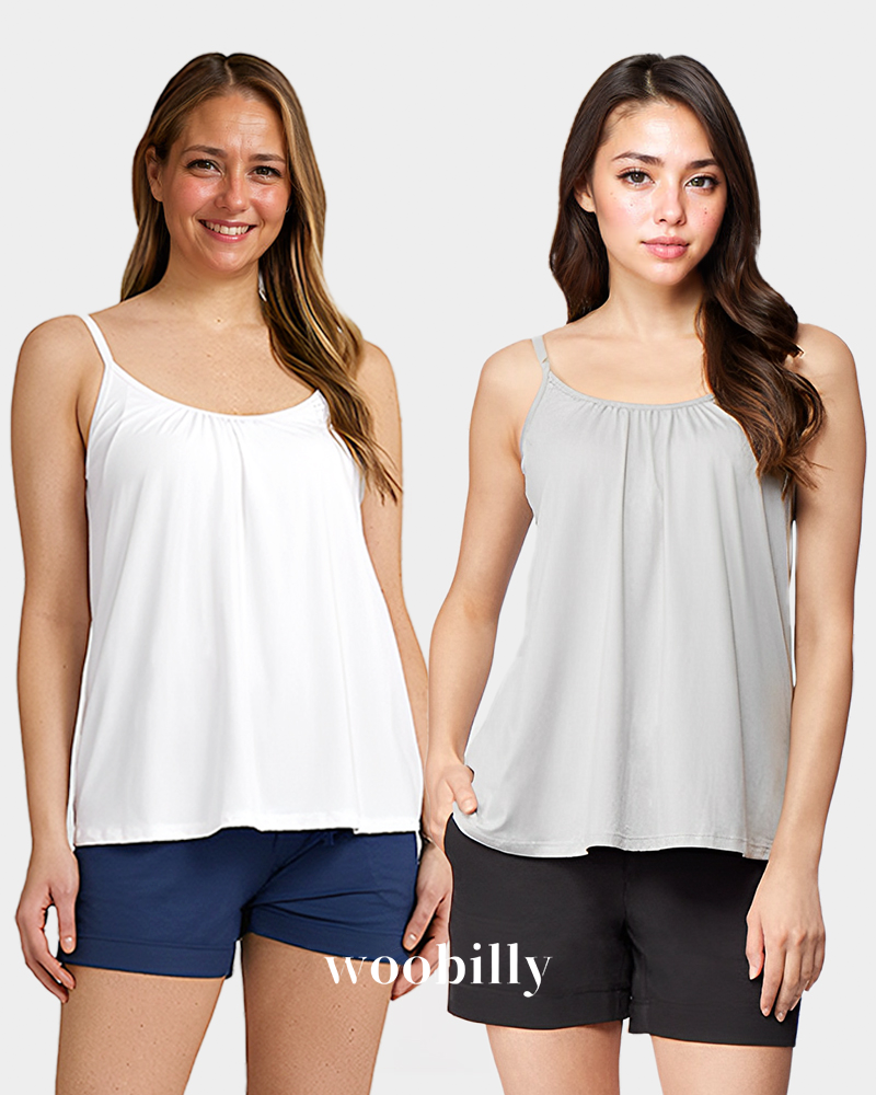 loose fitting tank top with built in bra  Womens Loose Camisole Top with  Built in Padded Bra Flowy Pleated Tank Cami Top
