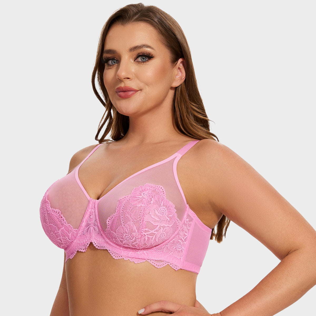 Woobilly® Full Coverage Lace Minimizer Bra - Mermaid Pink+Pink (2 PACK)