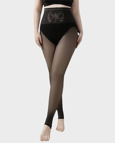 Woobilly® High Waist Fleece Lined Sheer Black Tights