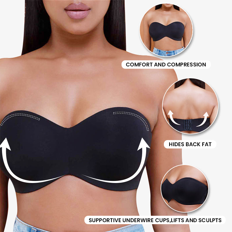  Full Support Non-Slip Convertible Bandeau Bra,Detachable-Strap Bandeau  Bra,Comfort Soft Strapless Push Up Seamless Bralette. (85C, Black) :  Clothing, Shoes & Jewelry