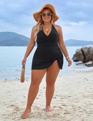 Womens Plus Size Swimsuits One Piece Tummy Control Swim Skirt Bathing Suits