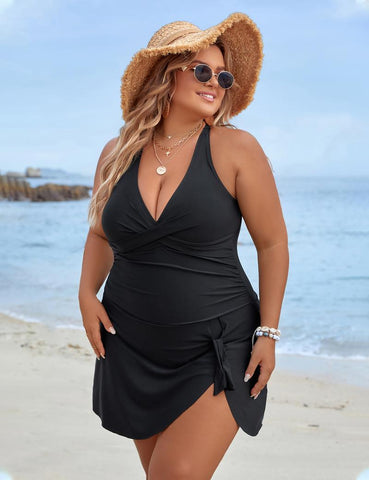 Womens Plus Size Swimsuits One Piece Tummy Control Swim Skirt Bathing Suits