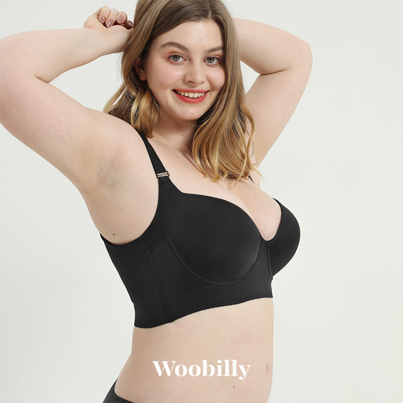 Deep Cup Bras Woobillybra Wide Band Back Smoothing Bras For  Women Plus Size Push Up Hide Back Fat Full Coverage Bras Black