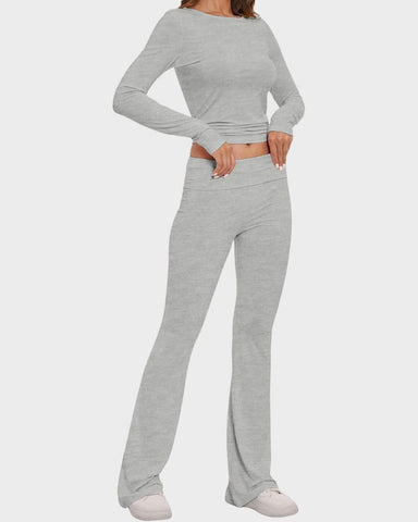 Women's 2-Piece Lounge Set: Tops & Flare Pants