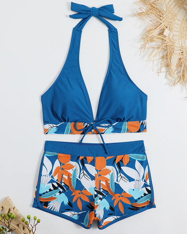 two-pieces bikini patchwork pattern swimsuit